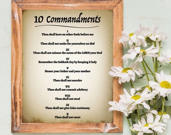 10 Commandments Printable Bible Verse | Exodus 20  Print for Antique & Farmhouse Decor | Religious Rustic Christian Decor