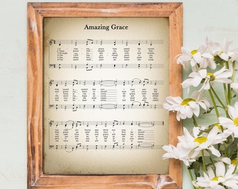 Amazing Grace Printable Vintage Sheet Music | Christian Hymn Print for Antique & Farmhouse Decor | Religious Hymnal