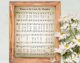 Praise to the Lord, the Almighty Printable Vintage Sheet Music | Christian Hymn Print for Antique & Farmhouse Decor | Religious Hymnal
