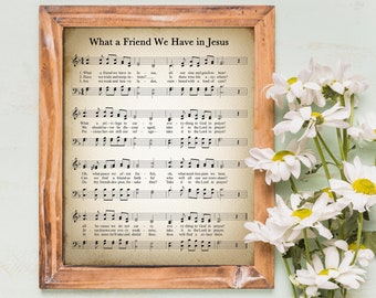 What a Friend We Have in Jesus Printable Vintage Sheet Music | Christian Hymn Print for Antique & Farmhouse Decor | Religious Hymnal