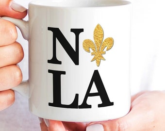New Orleans Mug - NOLA Coffe Mug - Black, Green, Gold - Mardi Gras Louisiana French Quarter Inspired Gift