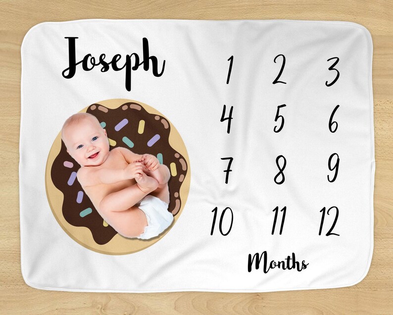 Personalized Name Donut Baby Milestone Blanket Sweet Pastry Sprinkles Doughnut Design for Boy or Girl Soft for Monthly Milestones