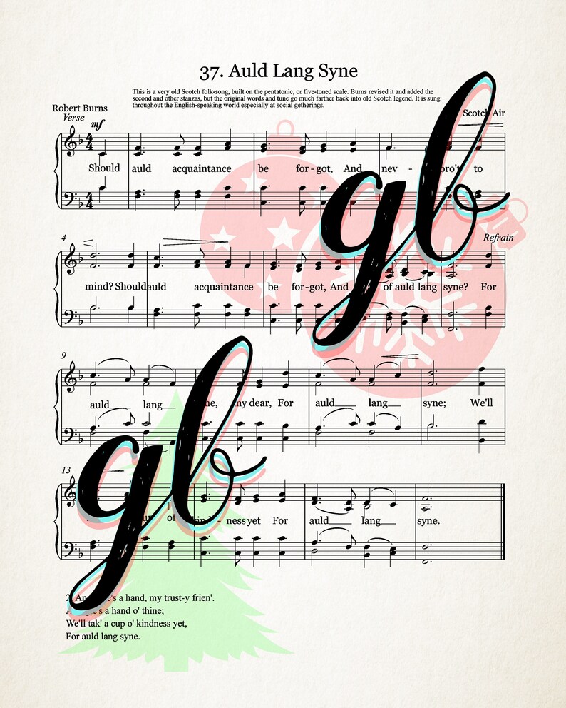 Auld Lang Syne Printable Vintage Sheet Music Classic Holiday | Etsy