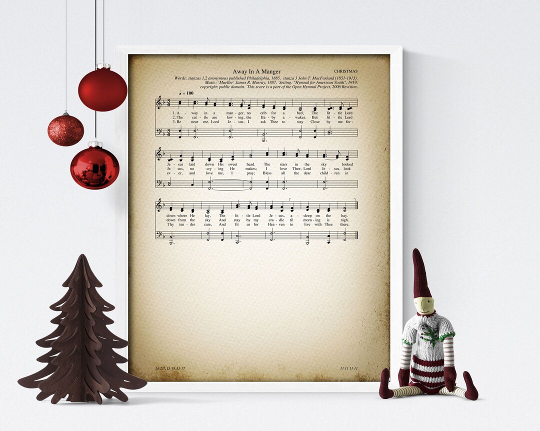 Away in A Manger Printable Vintage Sheet Music | Christian Hymn Print ...