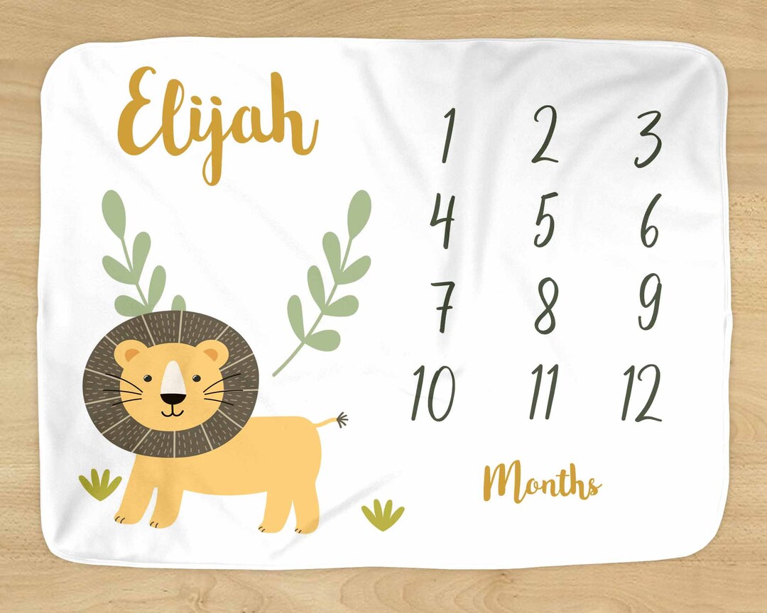 Lion Milestone Blanket - Personalized Name - Safari Leo Design for Baby ...