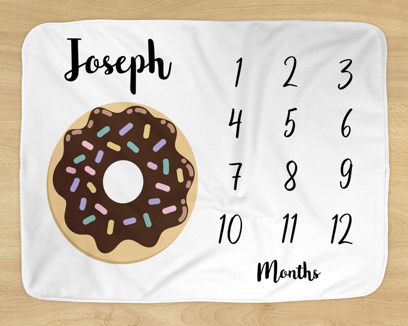Personalized Name Donut Baby Milestone Blanket Sweet Pastry Sprinkles Doughnut Design for Boy or Girl Soft for Monthly Milestones