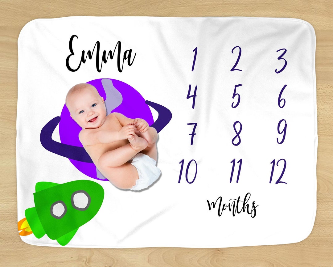 Outer Space Milestone Blanket Personalized Name Rocketship &