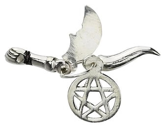 Simão Signo Prata Lei / Solomon Sign / Saint Saimon, Portugees zilver 925 Figa Charm, Ster, Hoorn, Figa Charm, amulet Lucky Hanger, Groot