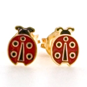 Orecchini per bambini in oro 19 carati, a forma di coccinella // Orecchini per bambini a forma di coccinella