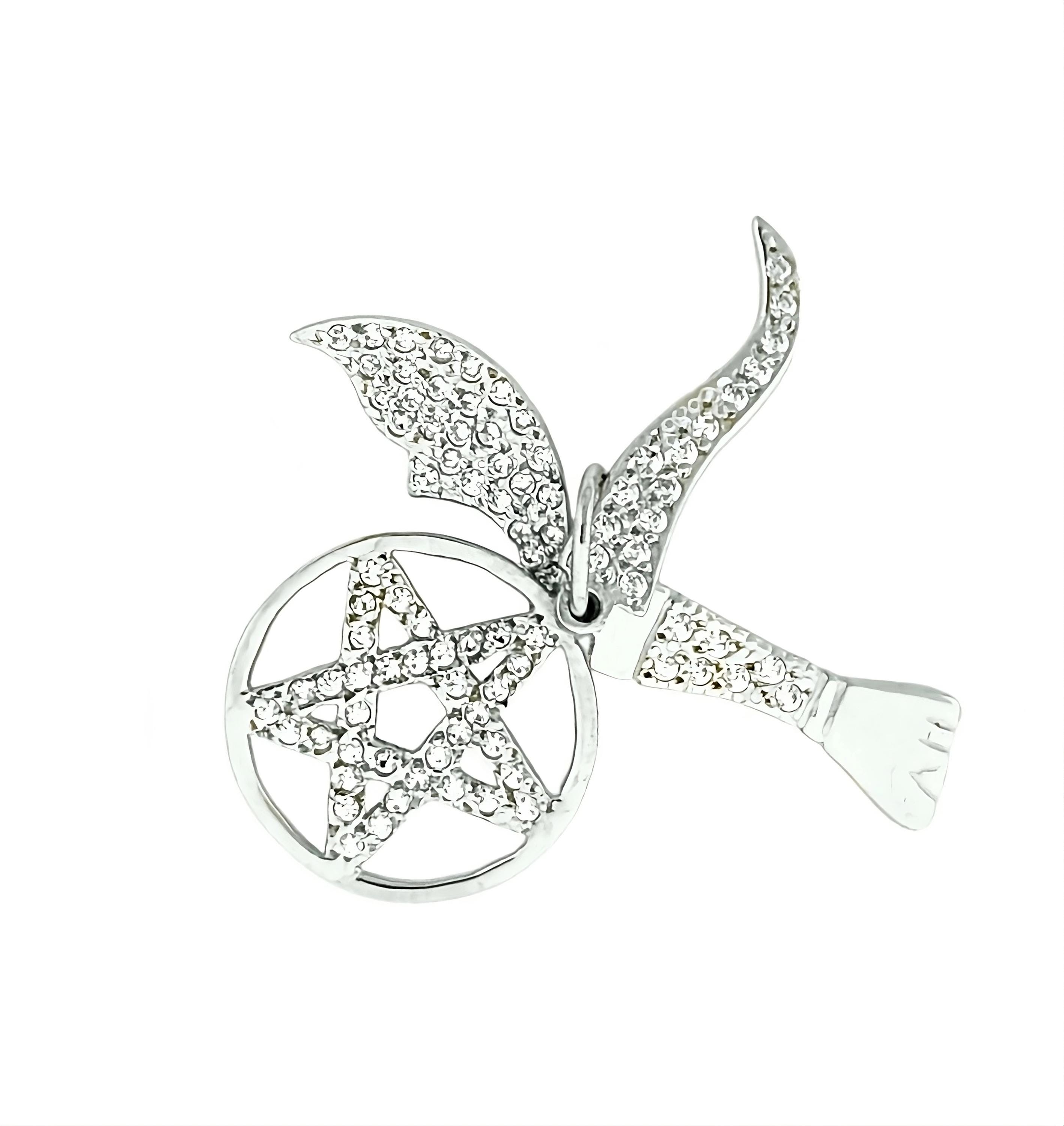 Signo Saimão Prata Lei /Solomon Sign in Portuguese Silver 925 Figa Charm, Star, Horn, Silver Figa Charm, amulet Lucky Pendant, with stone
