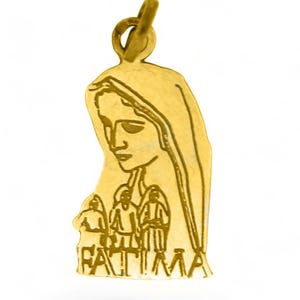 Medaille van Onze Lieve Vrouw van Fatima gesneden en gegraveerd in 925 zilver (verguld) // Portugese medaille van Onze Lieve Vrouw van Fatima gesneden en gegraveerd