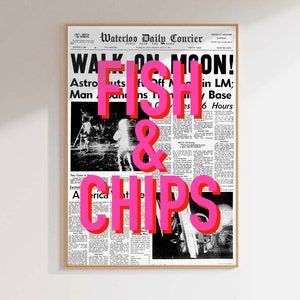 Fish & Chips, Buena taza de té, Jamón y huevos, Anguilas y puré, Pastel y licor, Carteles de café, Comida y bebida, Periódico, Carteles de moda
