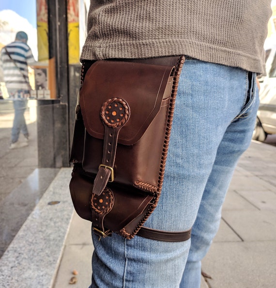 Leather Leg Holster Biker Travel Belt Leather Hip Bag 