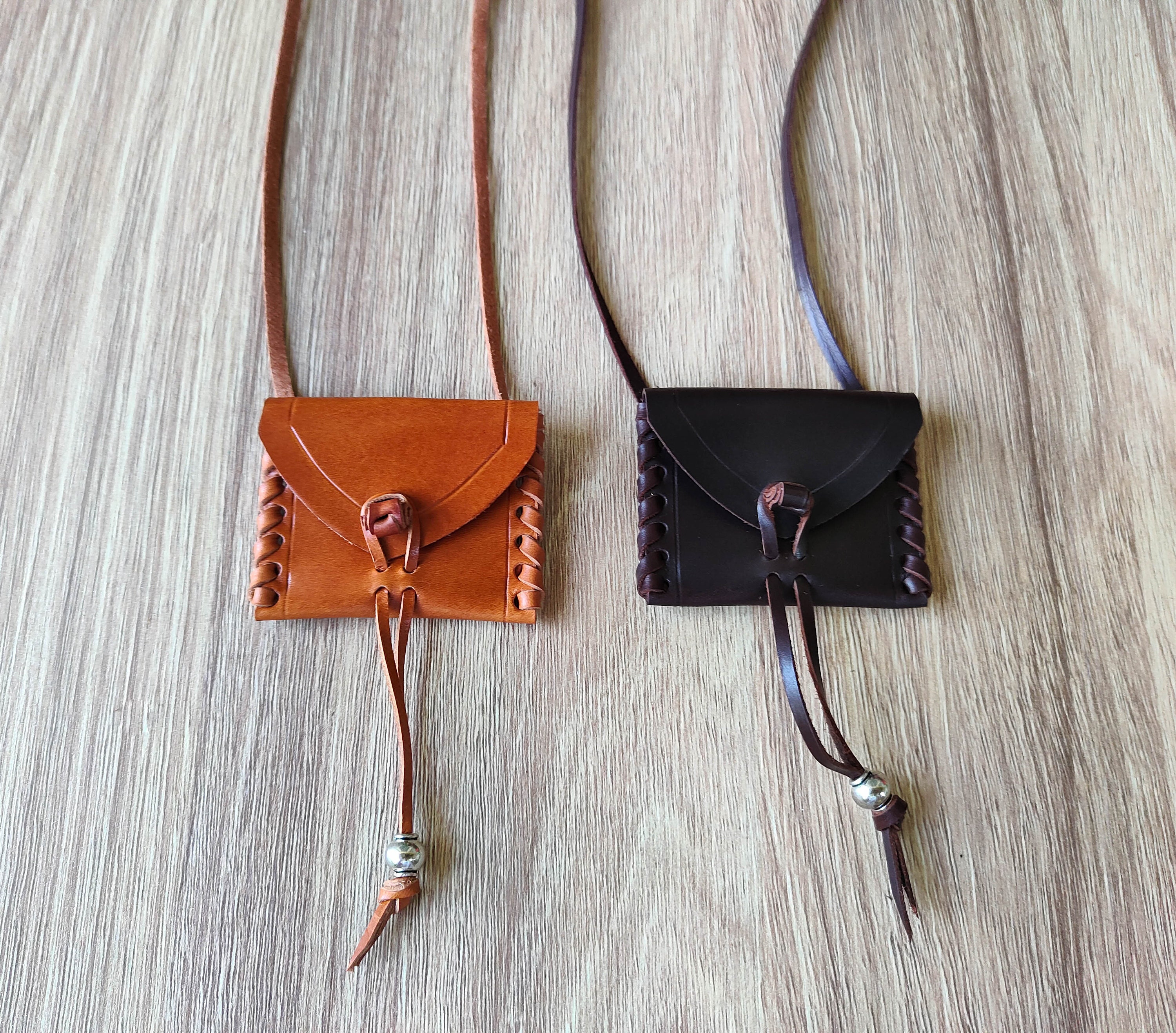  Small Black Leather Drawstring Medicine Tobacco Pouch/Bag/Necklace  by HJE : Everything Else