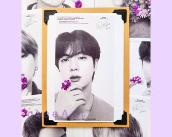 BTS Jin Monochrome Embroidered Flowers Greeting Card