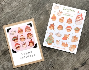 Cute BTS Christmas/Holiday Greeting Card (Personalize) + Sticker Sheet