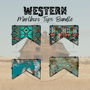 Western Cigarette Top PNGs | Cowhide Cigarette Top Bundle | Cute Cow Print Design | Aztec Pattern | Turquoise | Sublimation