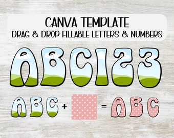 Retro Letters and Numbers Canva Template | Drag and Drop Custom Alphabet and Numbers | Fillable Template | Create Your Own Letter Design