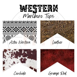 Western Cigarette Tops PNGs | Sublimation | Aztec Pattern, Cowhide, Leather, and Grunge Red Texture
