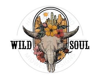 Wild Soul Animal Skull PNG | Boho Skull Sublimation | T-Shirt Graphic Design