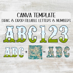 Plantilla Canva de números y letras del alfabeto occidental rellenable / Crea tus propias letras / Letras PNG / Arrastrar y soltar alfabeto