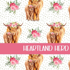 Floral Highland Cow Mama and Mini Digital Paper | Seamless Pattern | Animal Seamless Pattern | Floral Digital Paper | Digital Pattern