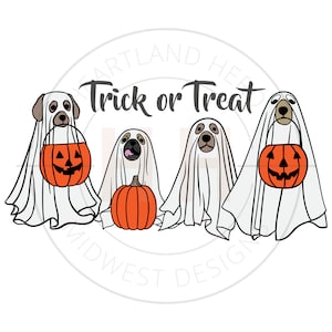 Trick or Treat Ghost Dog PNG | Halloween Sublimation | Fall Sweatshirt Design