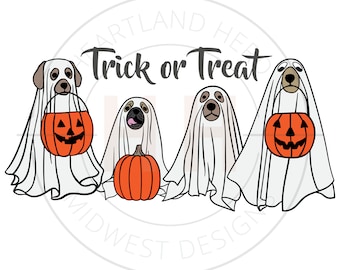 Trick or Treat Ghost Dog PNG | Halloween Sublimation | Fall Sweatshirt Design