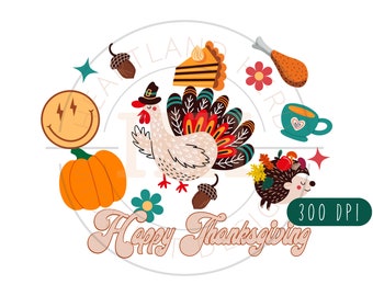 Happy Thanksgiving Png, Thanksgiving Sublimation, Holiday Png, Turkey Png, Thanksgiving Design for T-Shirt, Retro Thanksgiving