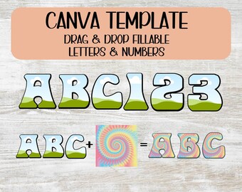 Hippie Letters and Numbers Canva Template | Custom Retro Alphabet | Vintage PNG Letters | Create Your Own Design | Easy Drag and Drop