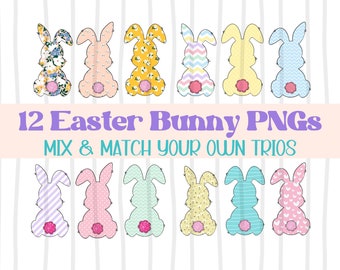 Easter Bunny PNGs | Mix & Match Your Own Bunny Trio | Cute Spring Sublimation | Digital Download | Instant Download