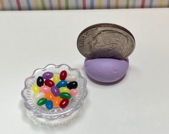 Dollhouse Miniature Dish of Handmade Jellybeans, 1:12 Scale