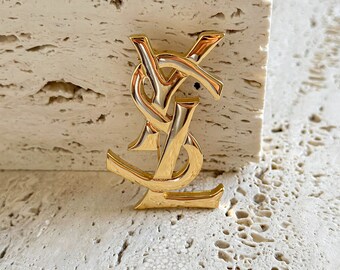 YSL vintage Logo pin Yves Saint Laurent brooch gold