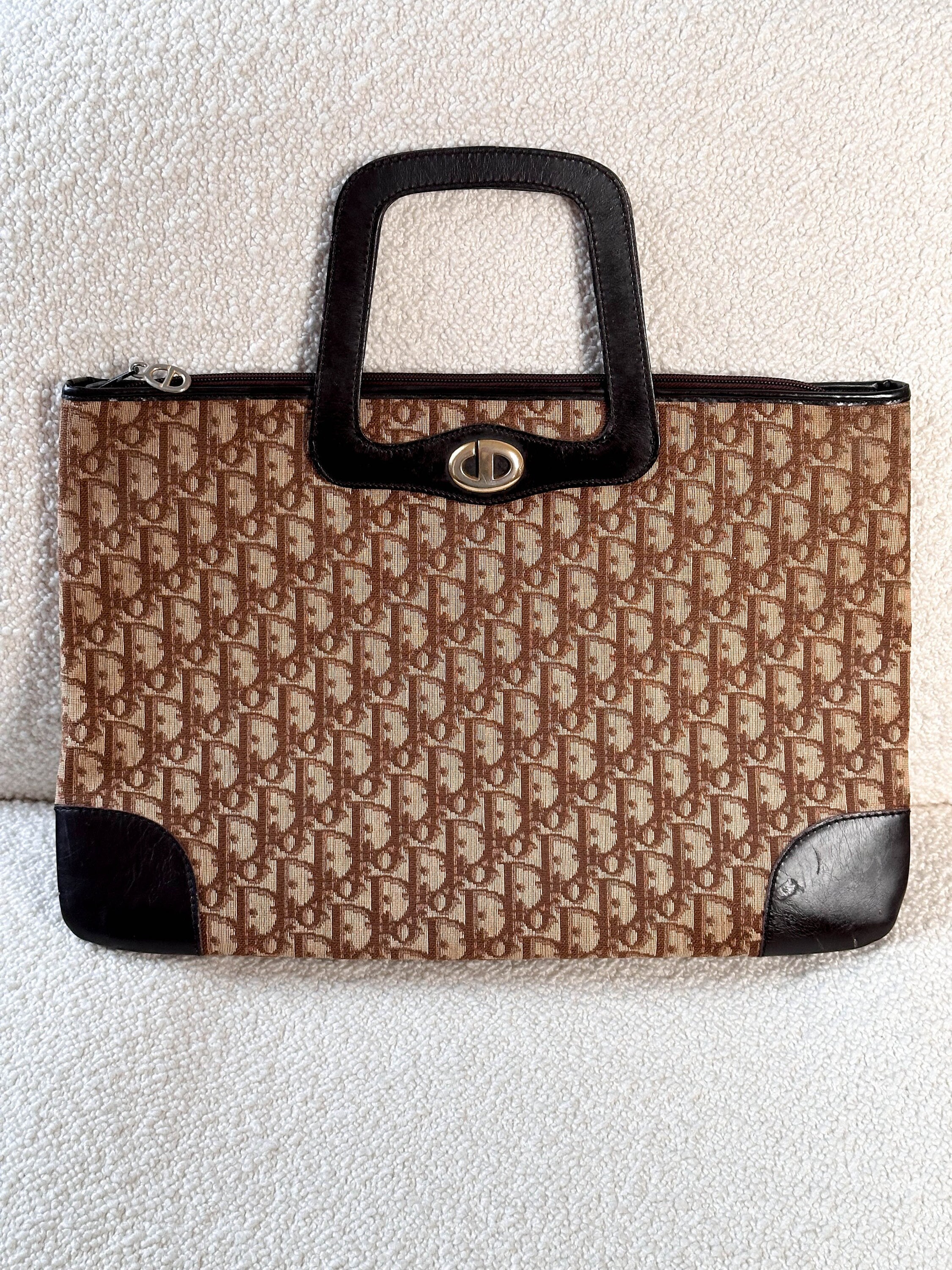 DIOR Vintage Document Bag Christian Dior Monogram Trotter Oblique Brown