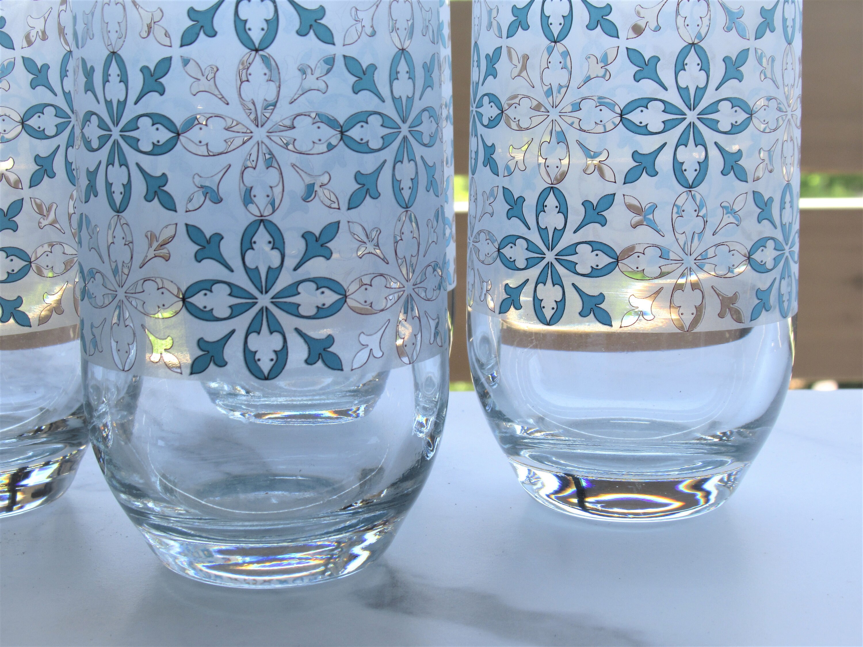 Blue & Gray Retro Style Drinking Glasses Set of 4 Etsy