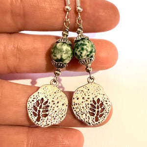 Green Jasper Silver earrings green earrings green necklace Victorian earrings Boho earrings Jasper earrings Jasper jewelry leaf pendant