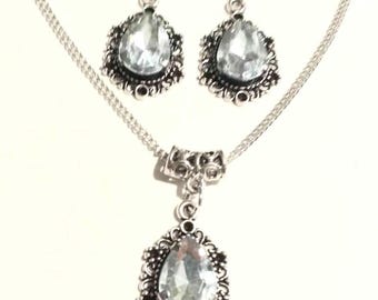 Victorian brown Silver jewelry set cognac brown set necklace earrings Victorian jewelry set Bohemian set Vintage style jewelry set