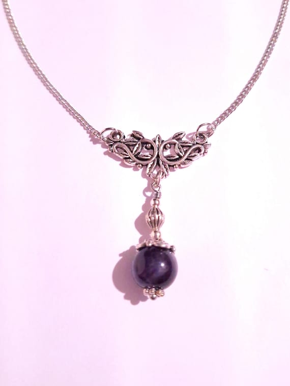 Amethyst Silver Victorian necklace Bohemian necklace Boho necklace Lilac necklace purple necklace amethyst jewelry gift for her lavender