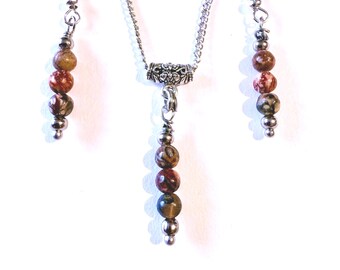 Jasper Silver Boho jewelry set earrings and necklace Victorian jewelry set Boho bars jewelry Jasper jewelry gift for her Jasper earrings