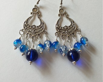 Victorian Silberohrringe Kobaltblau Ohrringe Boho Ohrringe Boho Ohrringe lange Ohrringe Statement Ohrringe antike Kronleuchter Ohrringe