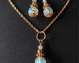 Opal Schmuck-set Goldschmuck Set Victorian Halskette und Ohrringe Boho Schmuckset Boho Opal Ohrringe Opal Halskette Opalschmuck