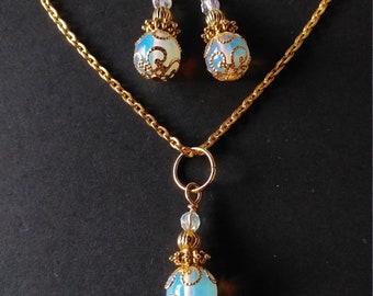 Opal jewelry set Gold  jewelry set Victorian set necklace and earrings Boho jewelry set Bohemian opal earrings opal necklace opal jewelry