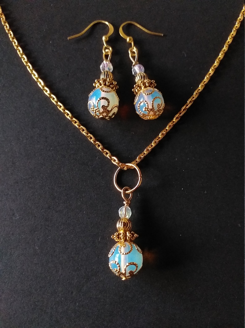 Opal jewelry set Gold jewelry set Victorian set necklace and earrings Boho jewelry set Bohemian opal earrings opal necklace opal jewelry image 1