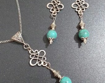 Conjunto de turquesa Conjunto de joyas de plata collar pendientes Conjunto de joyas victorianas Conjunto boho Conjunto de colgante de plata Estilo vintage Conjunto de turquesa regalo