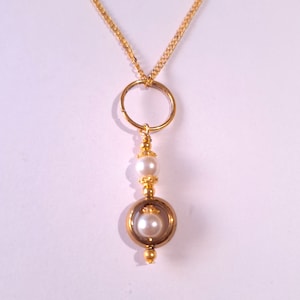 Gold Victorian pearl Hematite necklace jewelry set gold hematite hoop pearl necklace earrings set Boho jewelry set Vintage set crystal pearl