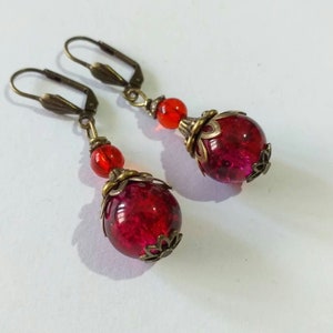 Ruby red Victorian bronze earrings Boho Earrings Bohemian earrings antique earrings Gothic red earrings dangling earrings gift for her