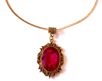 Collar rojo victoriano, collar de oro, collar de filigrana, collar con colgante, collar bohemio, collar bohemio, joyería victoriana, regalo para ella, regalo