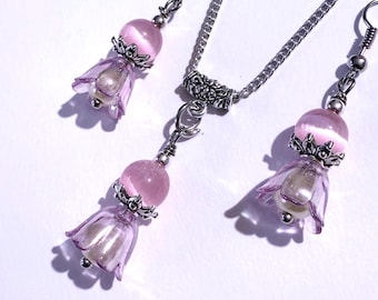Conjunto de joyería de plata con flor de crisoberilo rosa, estilo victoriano (collar y pendientes), estilo boho, con diseño de ojo de gato, ideal para novias.