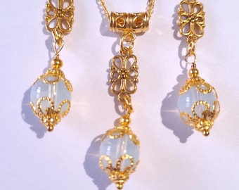 Opaal gouden filigraan sieraden set Victoriaans gouden opaal ketting en oorbellen bruiloft sieraden set opaal oorbellen opaal ketting opaal sieraden cadeau s