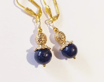 Lapislázuli Pendientes de oro victoriano Joyería conjunto collar pendientes pendientes azules Pendientes de oro Boho Joyería antigua Lazurite Lapislázuli